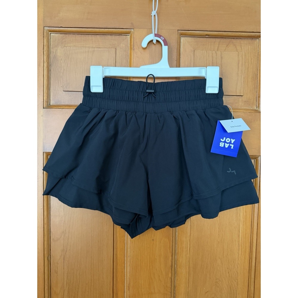 Women's JoyLab High-Rise Pleated Black Side Shorts Built In Briefs Size XS NWT